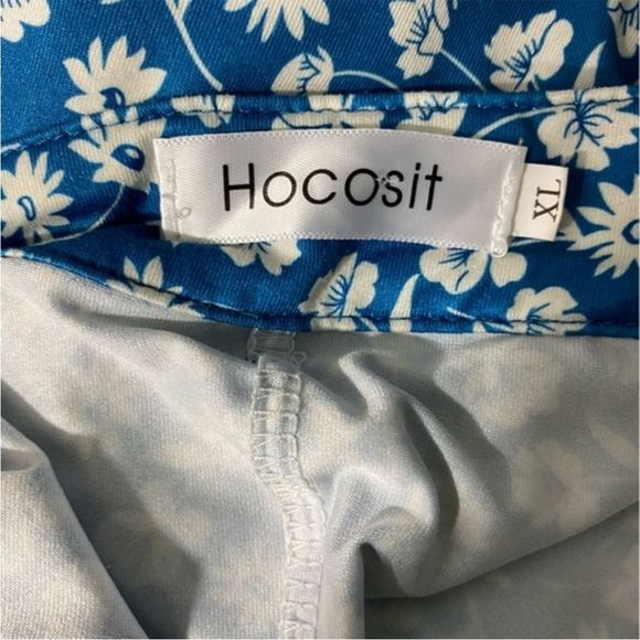 Hocosit Size XL Blouse Pleated Button Front Floral Print Short Ruffle Sleeve - Picture 2 of 9